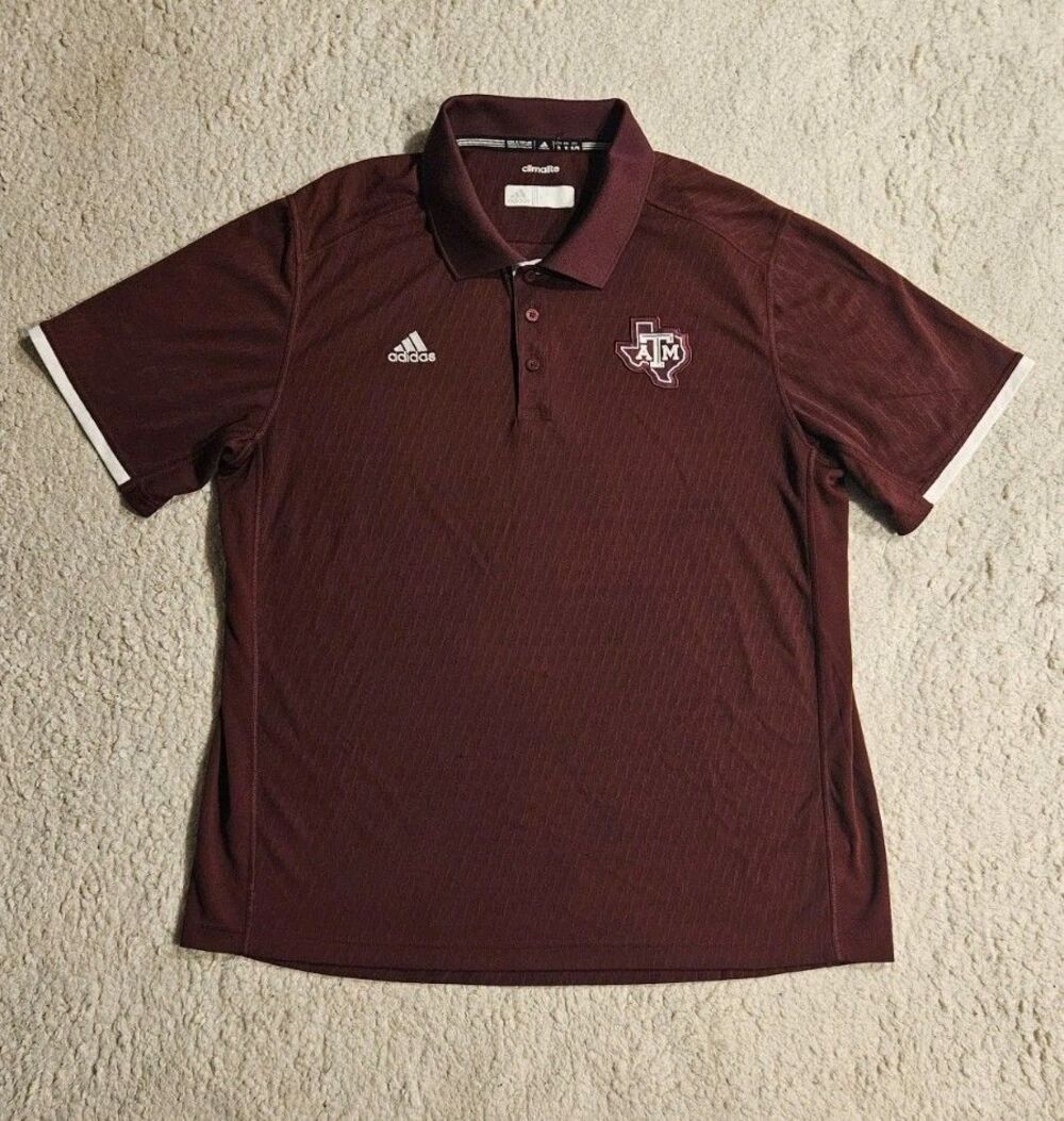Adidas University Texas A&M Aggies Polo Shirt Maroon Climalite Golf Sideline SEC